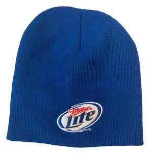 Miller Lite Blue Knit Beanie Hat Adult One Size Embroidered Logo Beer Promo